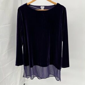 Chico's Travelers NEW Velvet Tunic Midnight Violet Size 12/14 Chiffon Hem